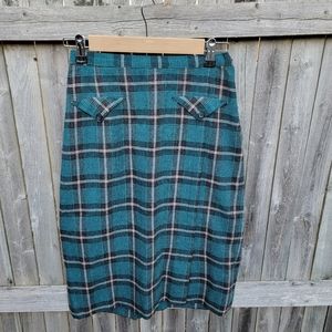 Vintage Small / 26" Waist Plaid skirt Academia 1950's Sporteen teal